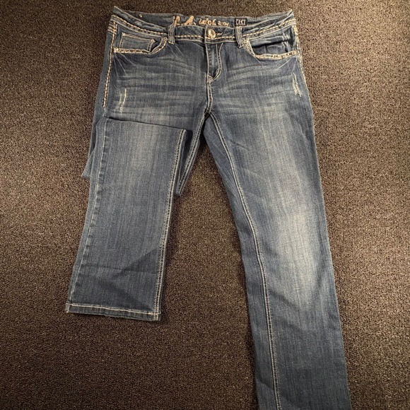 LA Idol USA Bootcut Jeans Womens Size 15 Medium Wash Rhinestone Embellished Y2K - Picture 5 of 10